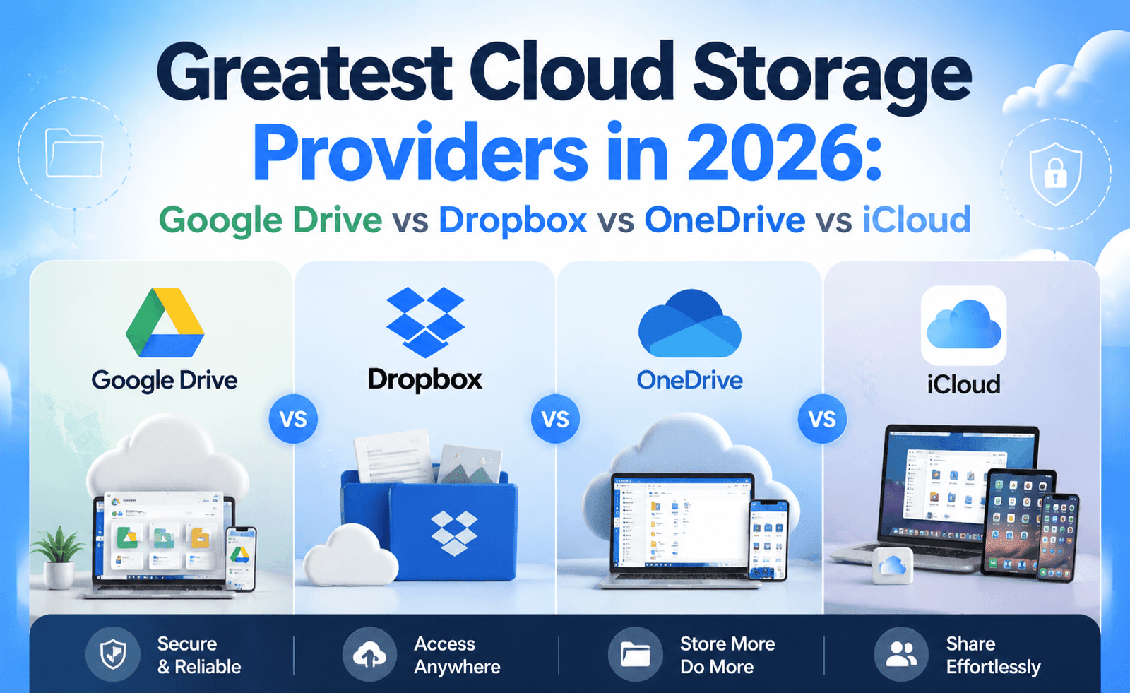 Greatest Cloud Storage Providers in 2026: Google Drive vs Dropbox vs OneDrive vs iCloud